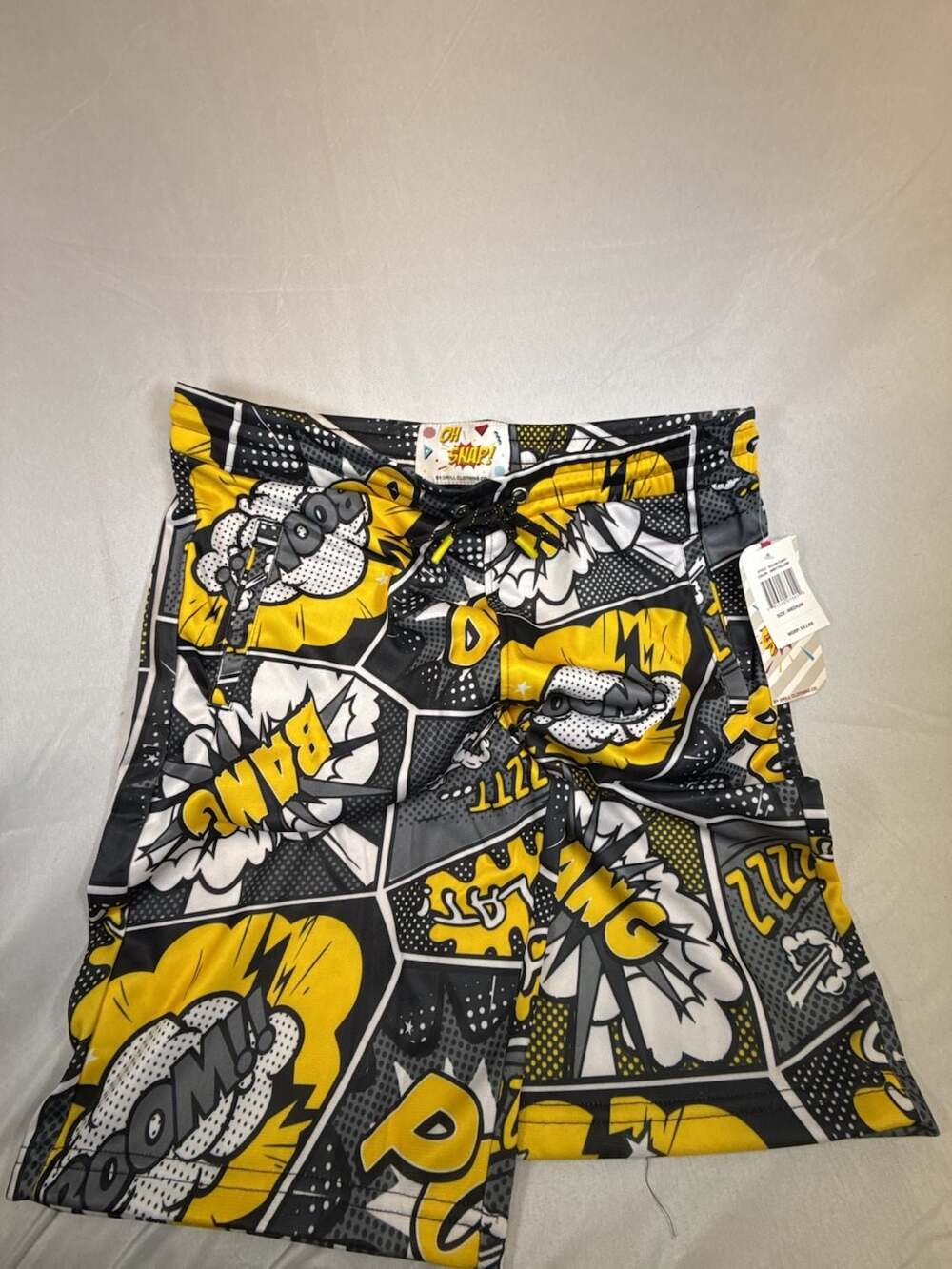 Drill Clothing Co. Oh Snap! Comic Print Shorts Size Medium Grey Yellow